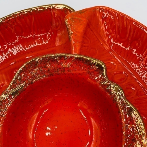 Vintage USA California Pottery Chip & Dip Set Fall Holiday Display Center Piece - Picture 4 of 9